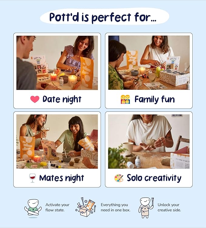 Pott'd Air Dry Clay for Adults. Beginners Home Pottery Kit for Adults. DIY Craft Kit for Adult. Kit Includes: Air-Dry Clay for Adult, Tools, Paints, Brushes, Sealant, How-to-Guides