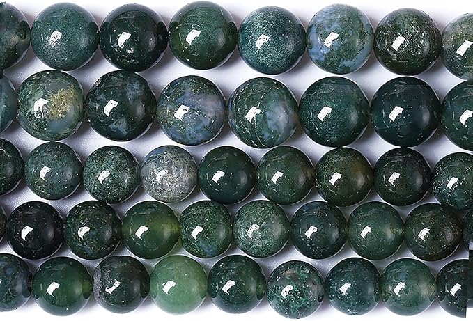 32PCS 12mm Natural Green Moss Agate Beads Gemstone Round Loose Spacer Beads for Jewelry Making DIY Bracelet Necklace Earrings 15" Inch