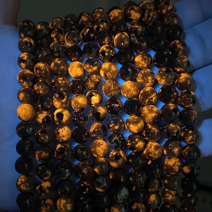 110PCS 6MM Flame Yooperlite Stone Beads Loose Beads for Jewelry Making DIY Bracelets Show Flame Color Under The Irradiation of UV Lamps 2 Strands