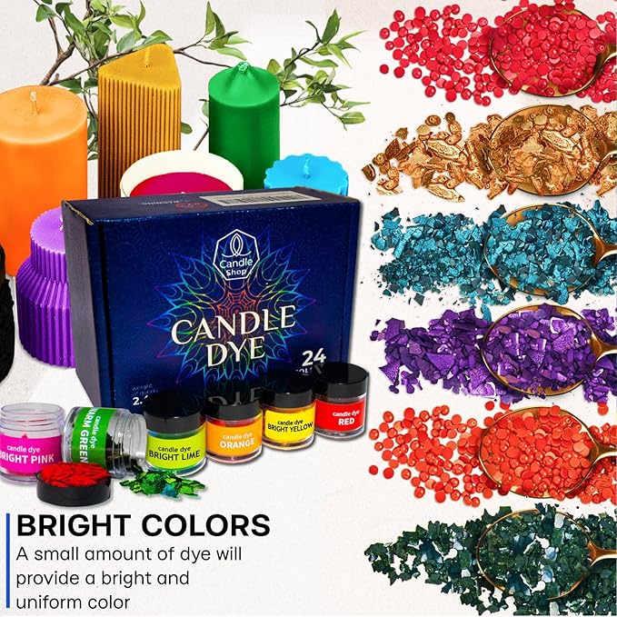 Candle Wax Dye for Soy Candle Making - 24 Popular Candle Dye Coloring Chips in Jars - Premium Candle Wax Coloring - Highly Concentrated Candle Chips Colors