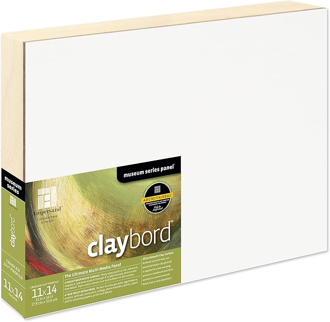 Ampersand Art Supply Wood Painting Panel: Museum Series Claybord, 11" x 14", 1-1/2" Cradled Profile