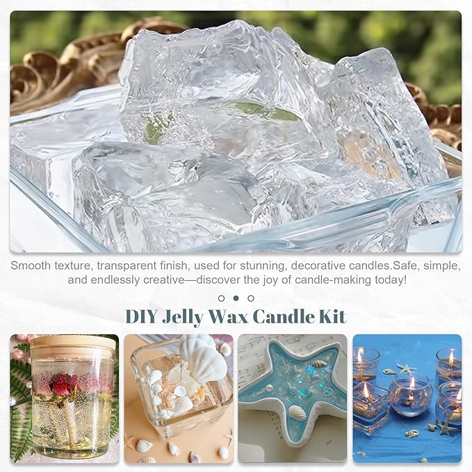 CoolCrafts 2 Pounds Transparent Gel Wax for Candle Making Clear Jelly Candle Wax for Decorative Projects