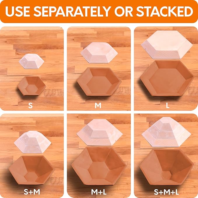 Byllstore 3-Pack Hexagonal Pottery Molds | Create Bowls & Plates | 4″, 6″ & 8″ Ceramic Tops | Interchangeable Handle