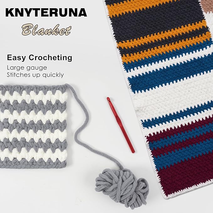 #6 Super Bulky Blanket Yarn for Crocheting - 4 Skeins(Each 10.5oz/300g, 220yds/201m), Chunky Chenille Thick Plush Big Soft Yarn for Crocheting Knitting Blankets, Light Grey