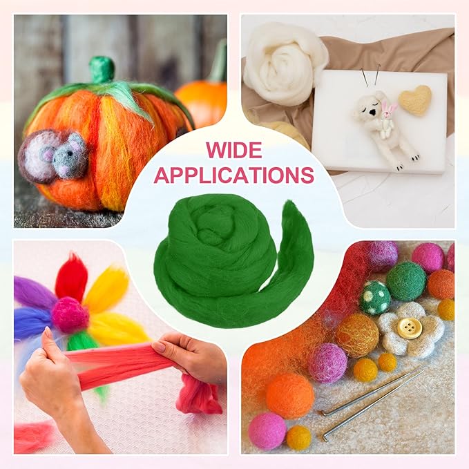 MECCANIXITY Wool Roving Yarn Soft Felting Wool 50g/1.76oz Pure Chunky Roving Yarn for Needle Felting Knitting Blanket Spinning Weaving Art DIY Craft Dark Green