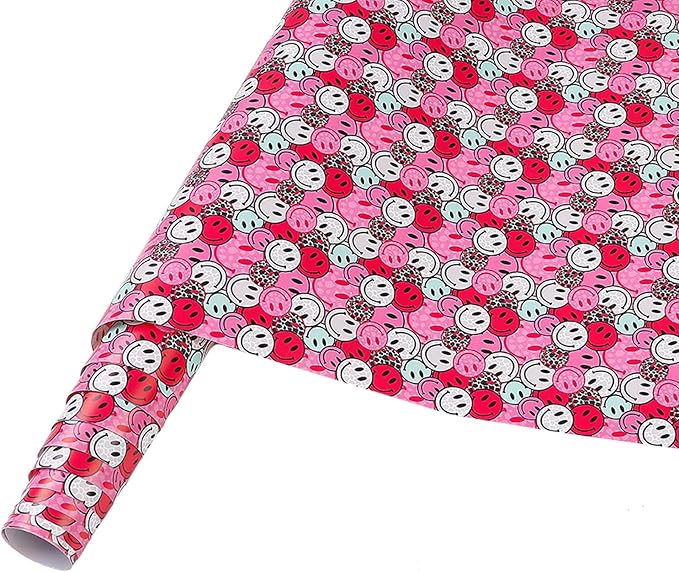 Pink Leopard Permanent Roll - 12'' x 8ft Smile Pink Face Permanent Vinyl Cow Print Adhesive Vinyl for Mugs Decors Self Adhesive