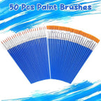 Paint Brushes Bulk, 50 Pcs Nylon Hair Paint Brushes for Acrylic Painting, Craft Paint Brushes Set for Kids Watercolor Face Canvas Detail Painting (Flat and Round)