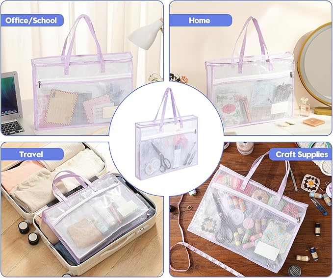 Qozary 5 Pcs Sew Project Bags for Quilting-A3 Sewing Craft Organizer Storage with Full-Zip & Handle, Needlepoint Project Bag for Embroidery, Knitting, Stitching, Cross Stitch and Crochet, Artworks