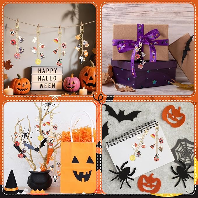 AUGSUN 189Pcs Halloween Keychain Making Kit, Charm Making Crafts 60 Halloween Charms 12 Keychain Clips Hooks 15 Extender Chains 100 Jump Ring for Crafts Accessories Holiday Gifts