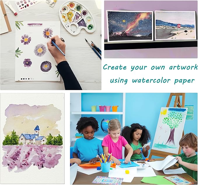 Silunkia 120 Sheets 100% Cotton Watercolor Paper 8.5 x 11 for Painting, 140lb/300gsm Heavyweight Cold Pressed Off White Paper for Students Adults Artists Drawing Valentine Gift Cards