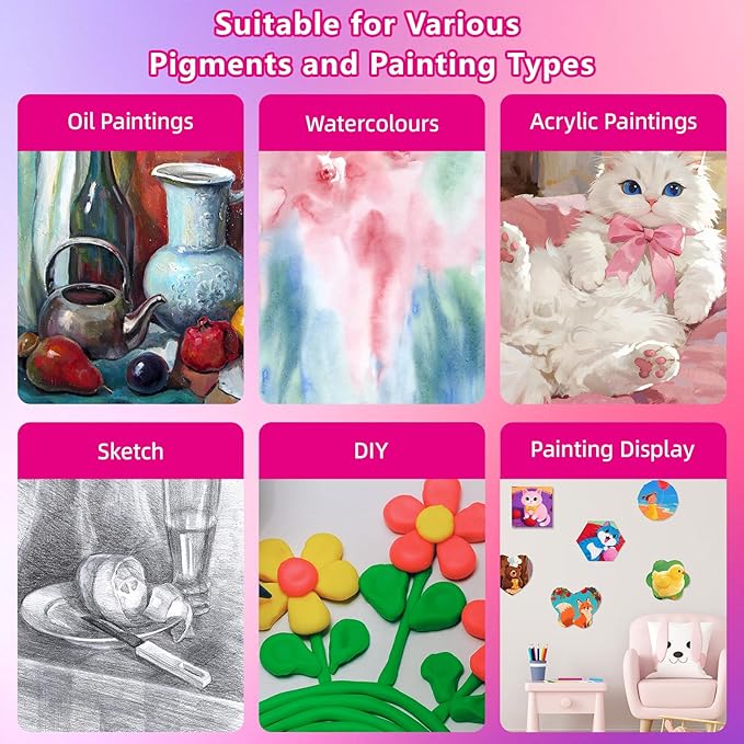 24Pack Stretched Canvas for Painting, 100% Cotton Art Canvases with Easel for Painting, 5/8 Inch Profile 8 Ounce Acid-Free Painting Canvas Supplies for Acrylics,Oils & Other Painting Media - 20cm