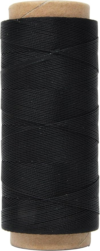 Mandala Crafts Black Round Waxed Thread for Leather Sewing - 219 Yds 200M 0.45mm Polyester Leather Thread String Waxed Cord for Leatherwork, Beading, Bookbinding, Hand Stitching