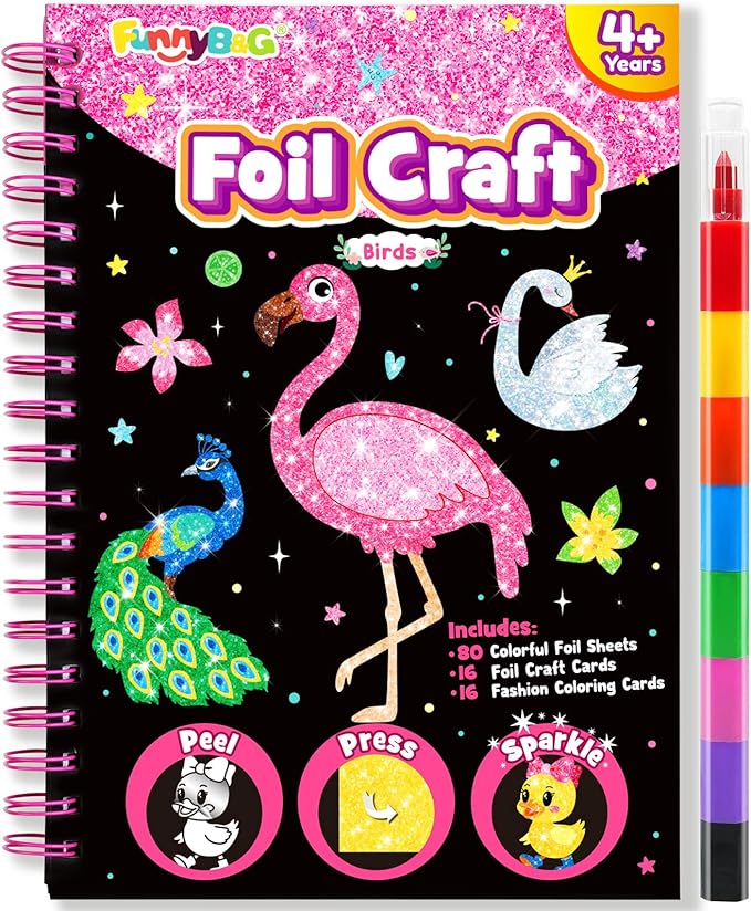 FUNNYB&G Foil Art Craft for Kids - Christmas Crafts Gift Party Favors Stocking Stuffers for Kids Fun Art Supplies Creative Birthday Gift Travel Toys for Girls Boys 4 5 6 7 8 9 Years Old(Birds)