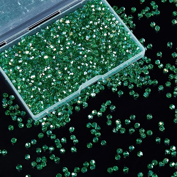 1200PCS 3mm Bicone Crystal Glass Beads for Jewelry Making, Sparkling Mini Beads for Suncatchers, DIY Bracelets & Craft Projects (Malachite Green)