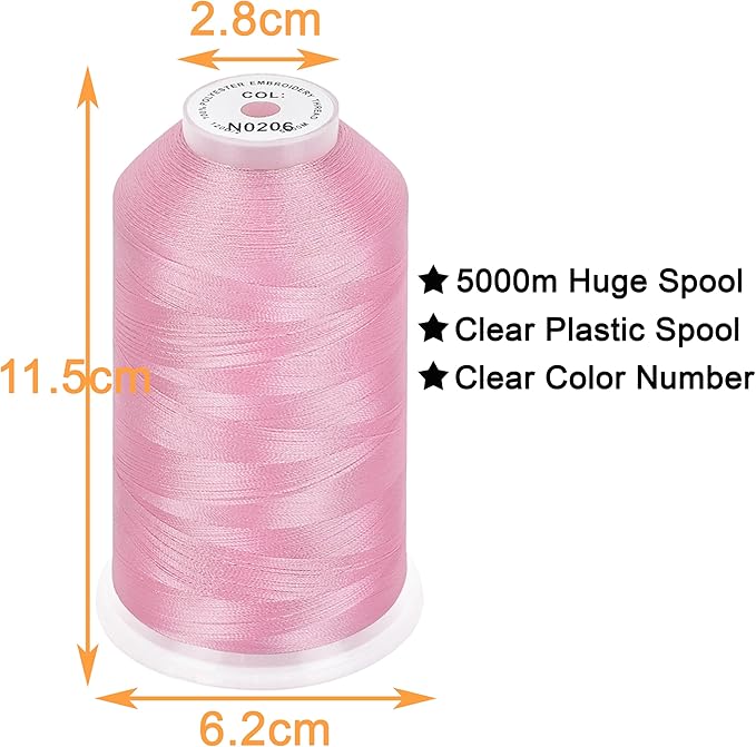 New brothread - Single Huge Spool 5000M Each Polyester Embroidery Machine Thread 40WT for Commercial and Domestic Machines - Lavender Pink