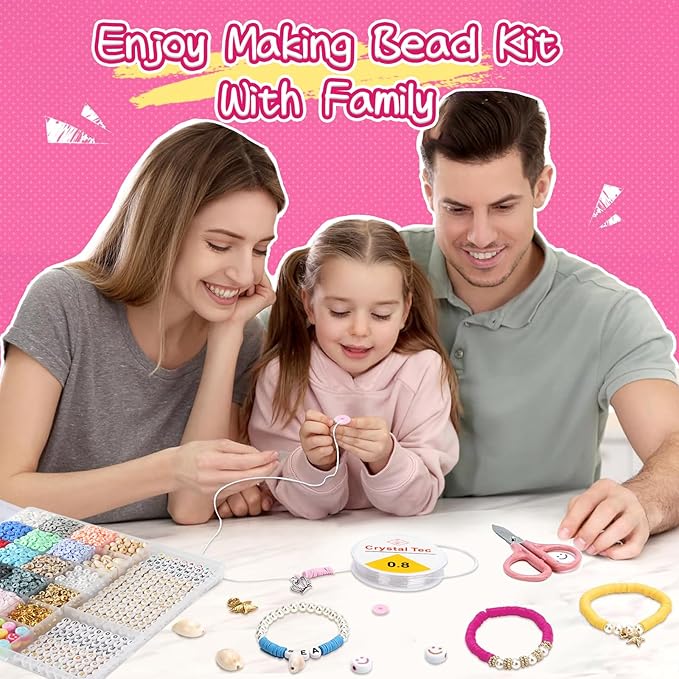 Lynnmos 6000 pcs Clay Beads Bracelet Making Kit, Friendship Bracelet Kit for Jewellery Making, 6mm Heishi Beads Set for Bracelet Necklace Earring Crafts Gift for Teen Girls