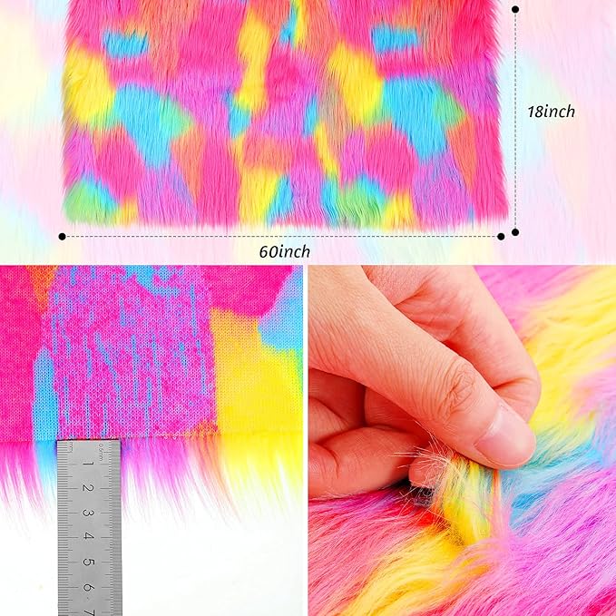 Tatuo Faux Fur Fabric Christmas Fluffy Fuzzy Craft Fake Fur Cuts Shaggy Synthetic Plush Patch Sewing DIY Winter Halloween Costume Gnome Beard Miniature Dolls Rugs Mats Gift(Colorful,60 x 18 Inch)