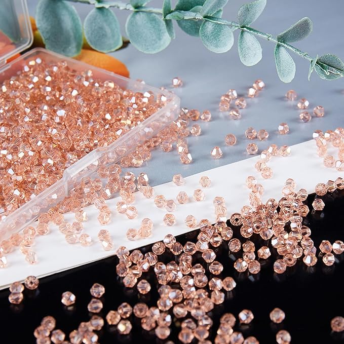 1200PCS 3mm Bicone Crystal Glass Beads for Jewelry Making, Sparkling Mini Beads for Suncatchers, DIY Bracelets & Craft Projects (Pink)
