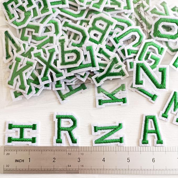 1.3 inch Iron on Letter Patches 78 Pieces, A-Z Embroidered Alphabet Patches for Clothing Jackets Hats Backpacks Jeans Green