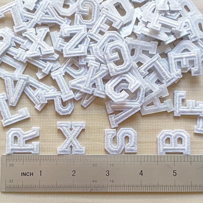 1 inch Iron on Letter Patches 78 Pieces, A-Z Embroidered Alphabet Patches for Clothing Jackets Hats Backpacks Jeans White