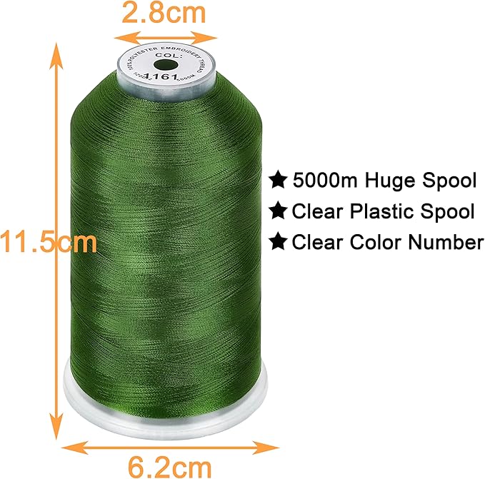 New brothread - Single Huge Spool 5000M Each Polyester Embroidery Machine Thread 40WT for Commercial and Domestic Machines - Kelly