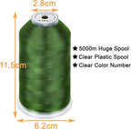 New brothread - Single Huge Spool 5000M Each Polyester Embroidery Machine Thread 40WT for Commercial and Domestic Machines - Kelly