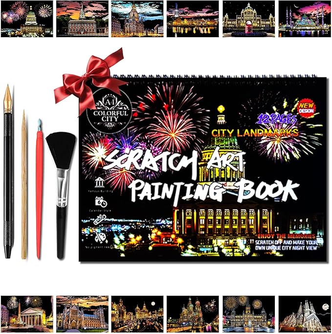 Scratch Art Book for Adults,Scratch Painting Foil for Adults，Scratch and Sketch City Landmarks Books,Colorful City Series Scratch Art 12 Pas by Iskueal(Utah State Capitol)
