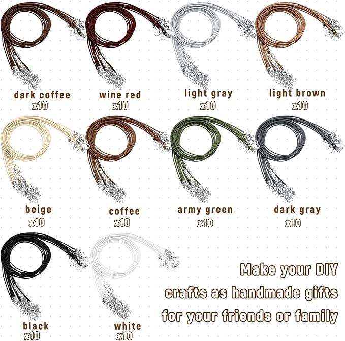 Tudomro 100 Pieces 20 Inch Waxed Leather Necklace Cord Bulk with Clasp Colorful Necklace Bracelet Chains String Rope Cord for Jewelry Making Pendants Charms(Earth Tone)