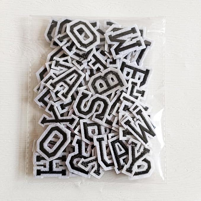 1.3 inch Iron on Letter Patches 78 Pieces, A-Z Embroidered Alphabet Patches for Clothing Jackets Hats Backpacks Jeans Black