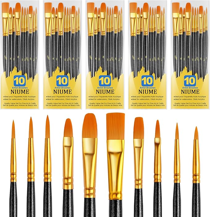 Acrylic Paint Brushes Set, 50Pcs Round Pointed Tip Artist Paintbrushes for Acrylic Painting Oil Watercolor Canvas Boards Rock Body Face Nail Art, Halloween Pumpkin Ceramic Crafts Supplies，Black
