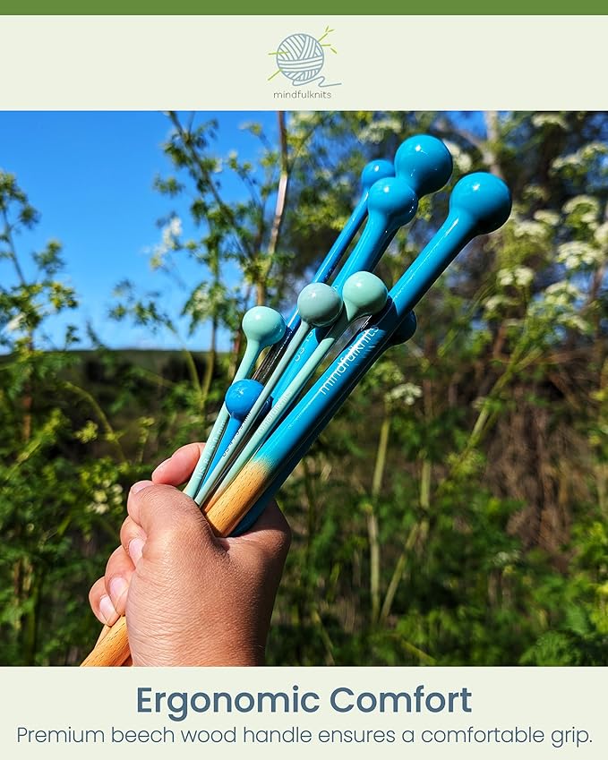 mindfulknits Premium Straight Single Pointed Beech Wood Knitting Needles – Size US 13, 9mm – 35cm Length – Knitting Supplies for Relaxation & Stress Relief (US 13, 9mm)