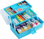 Sunxenze 12'' Three-Layer Clear Plastic Craft Storage Box, Tool Box/Sewing Box Organizer, Art Storage Box with Handle (Light Blue)