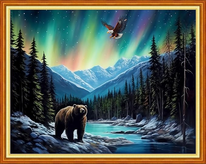 Findvoor Stamped Cross Stitch Kits for Beginner Embroidery Kits for Beginners Adults DIY 11CT Cross Stitch Patterns Needlepoint Kits Crossstitching Kits-Polar Bear 16x20 inch