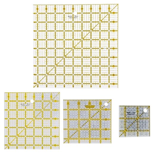 HONEYSEW 4PCS Square Set Quilting Ruler Acrylic Sewing Templates for Quilting and Sewing 2.5”, 4.5”, 6.5” and 9.5”