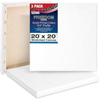 U.S. Art Supply 20 x 20 inch Stretched Canvas 12-Ounce Triple Primed, 3-Pack - Professional Artist Quality White Blank 3/4" Profile, 100% Cotton, Heavy-Weight Gesso - Acrylic Pouring, Oil Painting