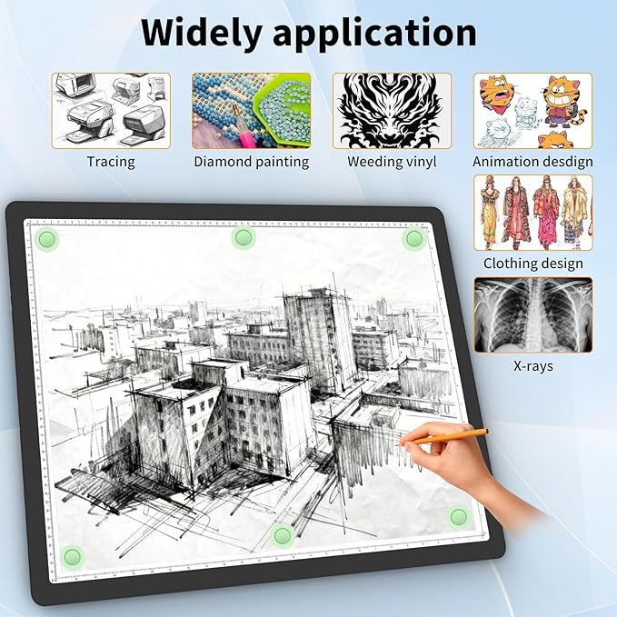 TOHETO Rechargeable Magnetic A2 Light Board 25.2''x18.4'', Large Diamond Painting Light Pad with Side Buttons, 3 Light Colors Light Box for Tracing and Drawing, Dimming LED Light Table for Sketching