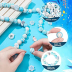 Huwena 200 Pcs Winter Wooden Snowflake Craft Beads Blue White Snowman Round Loose Spacer Beads with Holes for Christmas Winter Necklace Earring Jewelry Making Crafts DIY