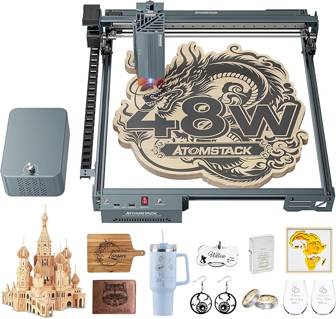 ATOMSTACK 48W Laser Engraver, A40 PRO V2 Laser Cutter with Auto Air Assist, Bulk Engraving Cutting High Accuracy Laser Engraving Machine for Wood, Stone, Metal, Acrylic, Leather, Jewelry