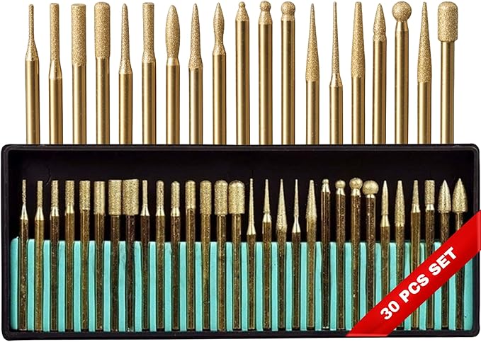 Drilax 30-Pc Rotary Tool Diamond Bits Set – 120 Grit Engraving & Carving Kit | Compatible with Dremel Tools | Diamond Drill Bits for Stone, Jewelry Making Tools & Supplies, Crafts, Etching