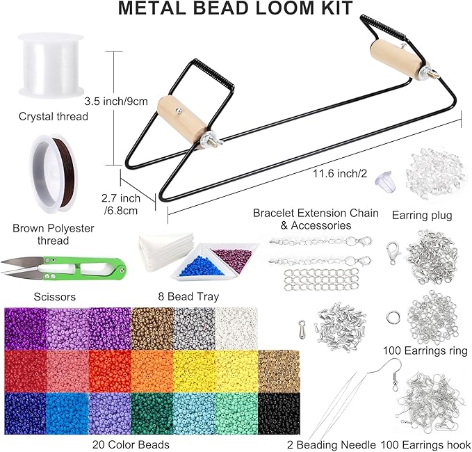 PP OPOUNT Bead Loom Kit, Beading Supplies with 9700 PCS Seed Beads, Tray, Scissors Making Accessories, Beading Loom Kits for Adults Jewelry Making Bracelets Belts
