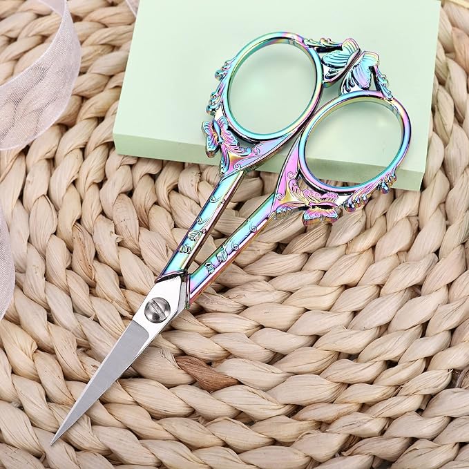 Sewing Embroidery Scissors – Small Vintage Sharp Detail Shears for Craft, Artwork, Needlework Yarn, Handicraft DIY Tool, Thread Snips, 4.7in Rainbow Butterfly Style