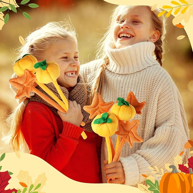 10 Pcs Plush Pumpkin Maple Stuffed Bendable Stems Plush Bouquet Toy Soft Flower 12.6 Inch for Thanksgiving 2025 Fall Autumn Girl Girlfriend Wife(Fall Style)