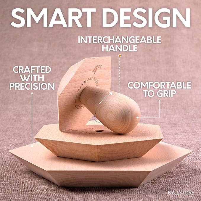 Byllstore 3-Pack Hexagonal Pottery Molds | Create Bowls & Plates | 4″, 6″ & 8″ Ceramic Tops | Interchangeable Handle