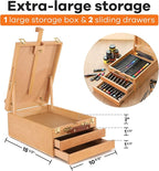 VISWIN Large Tabletop Easel Box with 3 Storage Drawers, Adjustable Portable Beech Wood Desktop Easel for Painting, Drawing, Plein-Air Art Sketchbox for Adults, Artists, Beginners, Hold Canvas to 25"