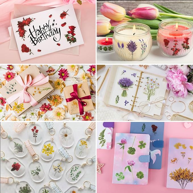 722 Pieces Pressed Flower Stickers for Crafts (Assorted 722 Pieces,48 Sheets) Flower Sticker for Crafts for Resin Dried Floral Sticker Cute Scrapbook Craft Stickers for DIY Journal Notebook