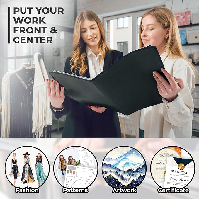 Dunwell 9x12 Art Portfolio Binder (3-Pack, Black), Includes Mounting Paper, Portfolio Binder for Artwork, 9 x 12 Art Folder, 24 Pockets Display 48 Pages, Acid-Free Poly Presentation Book