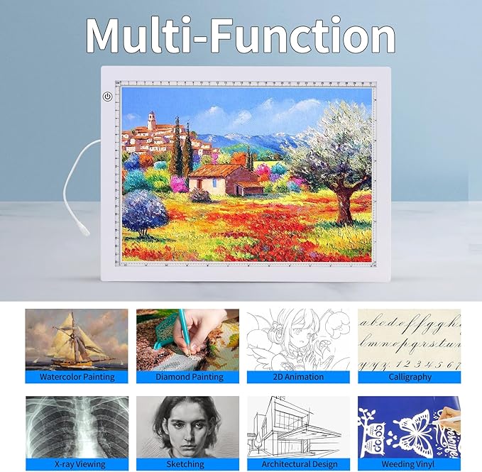 A4 Light Pad with Foldable Stand, UL Certified Adapter, 8000 Lux Super Bright Ultra Thin Pad for Cricut Weeding Vinyl, Artist Drawing Light Box/Board/Table for Tracing, Sketching - White