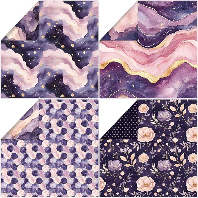 Scrapbook Paper 12x12, Double-Sided Suede Textured Decorative Craft Paper Set for Greeting Cards, Photo Album Decoration, 24 Sheets/24 Designs