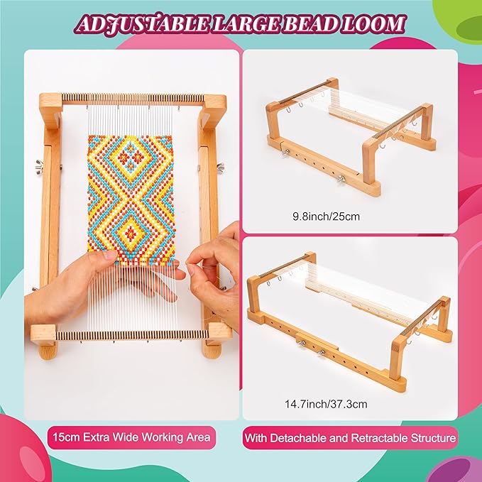 PP OPOUNT Adjustable Bead Loom Kit, Wood Loom Beading Supplies with Detailed Instructions, Practical Jewelry Making Accessories, Beading Loom Kits for Adults Jewelry Making Bracelets Belts