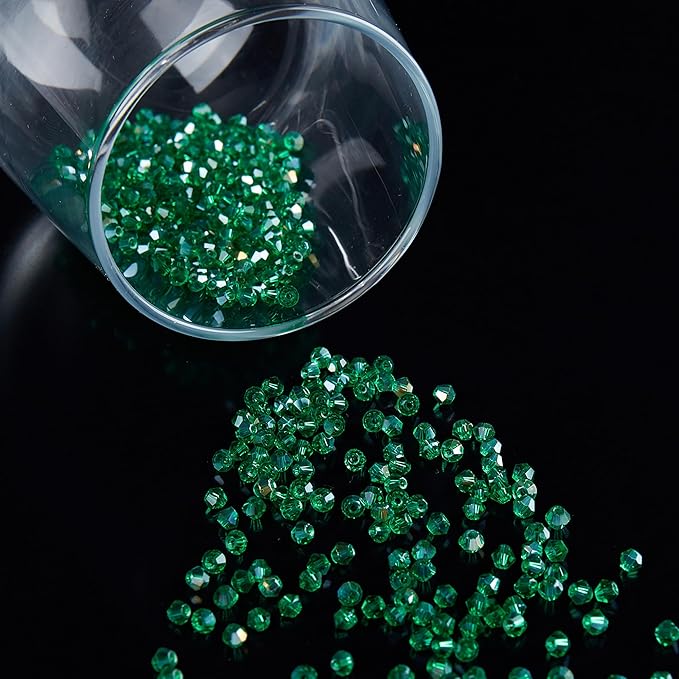 1200PCS 3mm Bicone Crystal Glass Beads for Jewelry Making, Sparkling Mini Beads for Suncatchers, DIY Bracelets & Craft Projects (Malachite Green)